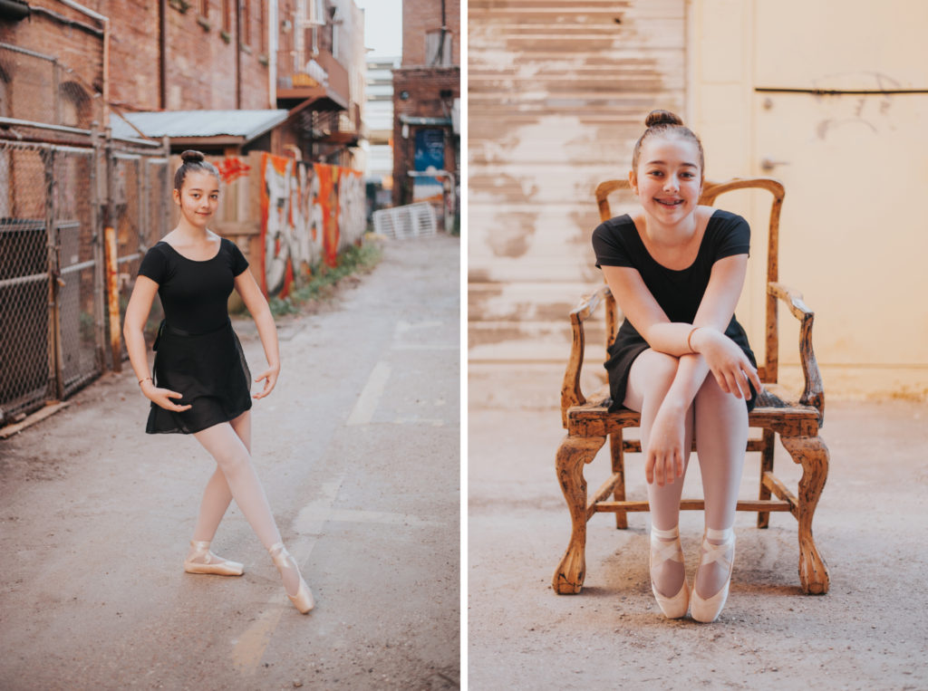 Ballerina standing and sitting